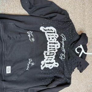 Black Graphic Hoodie with White Embroidery